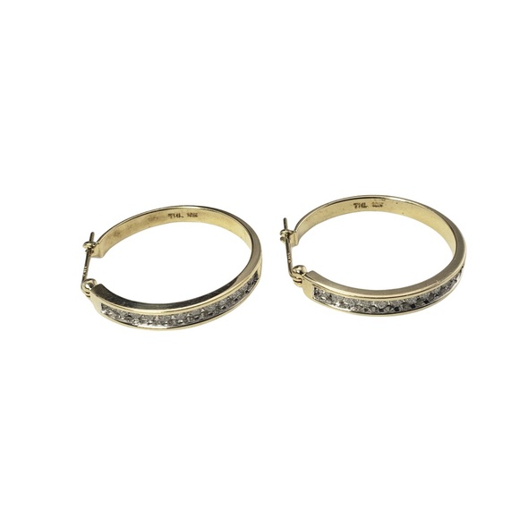 Vintage 10 Karat Yellow Gold Diamond Hoop Earrings #12813 - Picture 3 of 8